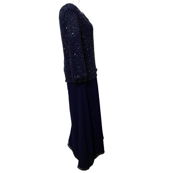 Laurence Kazar Beaded Top Maxi Dress L Navy Blue - Picture 7 of 9